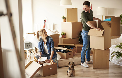 Young Couple With Dog Moving